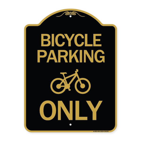 Bicycle Parking With Graphic, Black & Gold Aluminum Architectural Sign, 18" x 24", BG-1824-24320